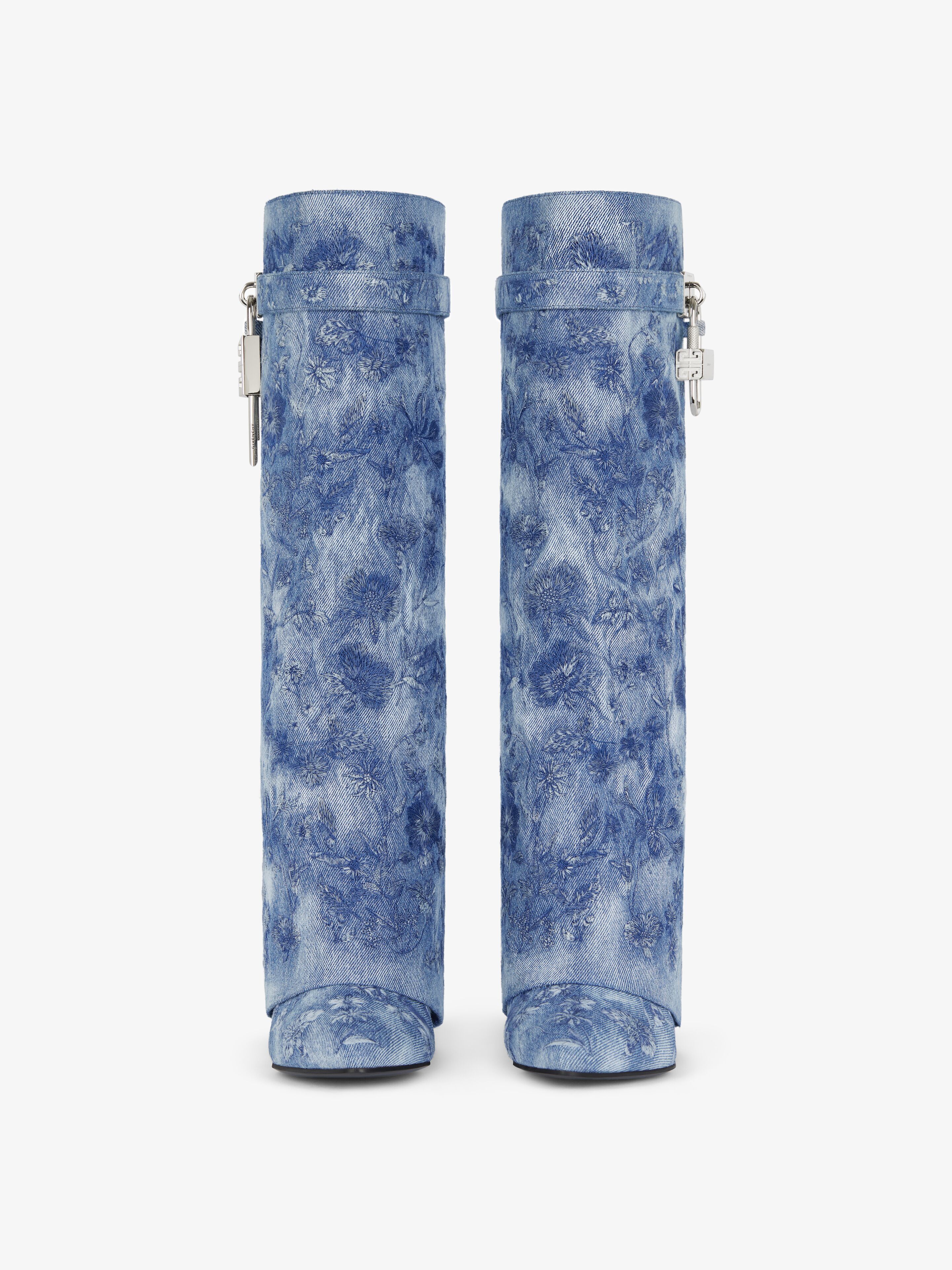 Shark Lock boots in denim with floral embroidery
